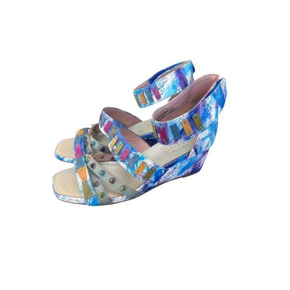 L'artiste Shoes - Blue Multi-Accent Wedge Sandals with Ankle Strap